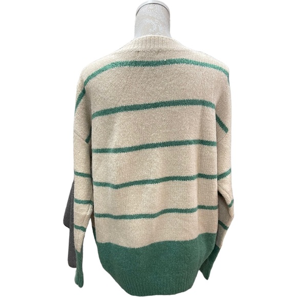 LUSH WOMEN'S SWEATER BEIGE STRIPED RIBBED KNIT PULLOVER Medium - Picture 4 of 10